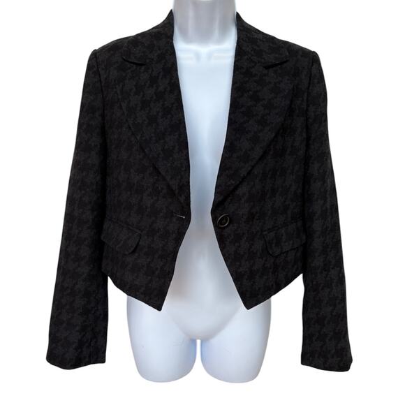 J. Crew Black and Gray Houndstooth Cropped Wool Blazer size 10 - Picture 7 of 10